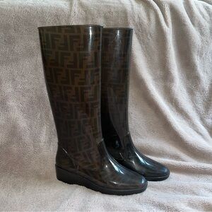 Fendi Dark Brown Monogram Rain Boots